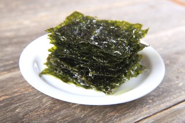 Dried seaweed on white plate