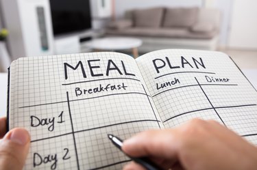 Human Hand Filling Meal Plan In Notebook