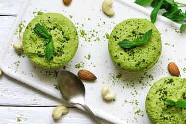 green matcha vegan raw cakes with mint and nuts matcha dessert