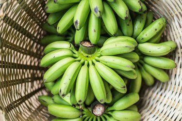 High Angle View Of Bananas For Sale In Basket