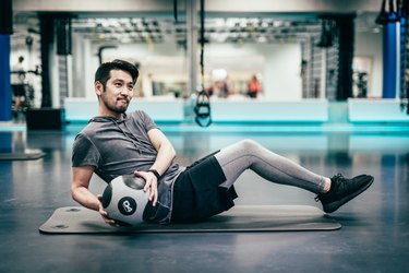 Japanese man trains with medicine ball