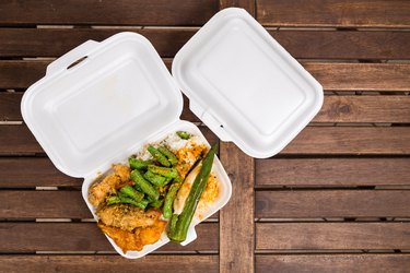 Convenient but unhealthy polystyrene lunch boxes with take away