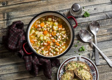 Vegetarian vegetable bean soup and parmesan cheese toasts