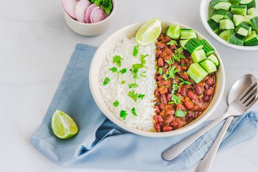 Spicy Kidney Beans Curry with Rice in a Bowl, Indian Healthy Vegan Food