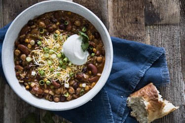 Chili with Grated Cheese and Scallions