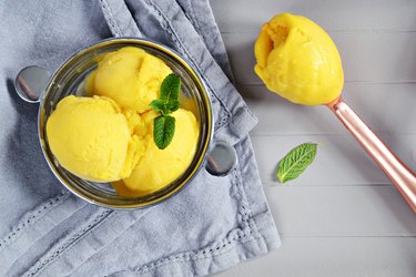 Top view of a banana ice cream Weight Watchers snack in a bowl