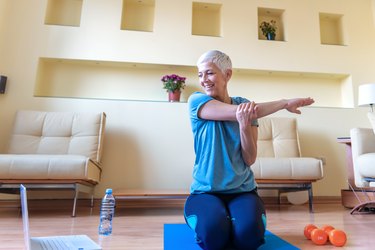 Mature Woman Exercise At Home - Quarantine