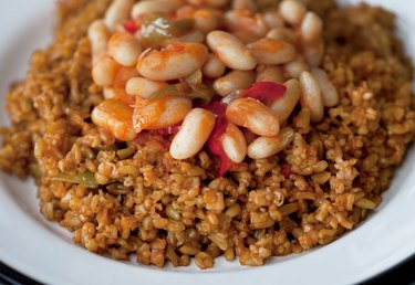 Turkish Food: Bulgur wheat, vegetable and chickpea pilaf.