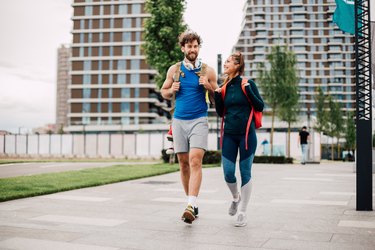 Couple finishing workout together.