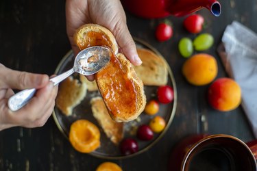 carbohydrates coffee, toast and fruits