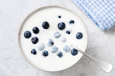 Yogurt with blueberries in bowl
