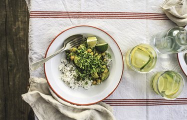 Kale and Zucchini Curry in the Forest, Vertical