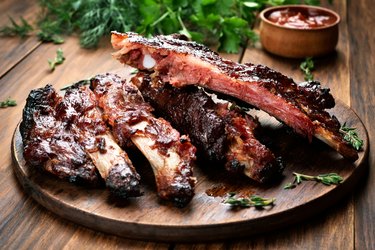 Roasted sliced barbecue pork ribs that were thawed