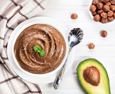 Vegan chocolate pudding from avocado used as an oil substitute