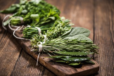 bundles of natural aromatic herbs, as a natural remedy for bug bite relief