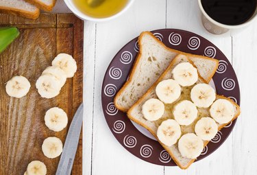 Banana sandwiches with honey in close-up
