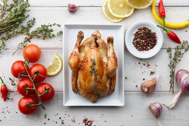 Roasted chicken with herbs and spices for holiday dinner