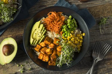 Healthy Organic Tofu and Rice Buddha Bowl