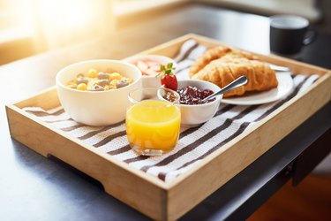 Breakfast with sugary foods like cereal, bread and juice