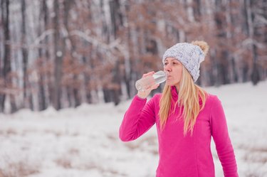 Women exercise at winter