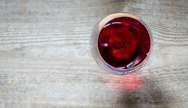 Red Wine In A Wineglass. The Top View