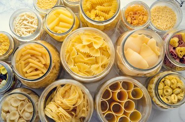 Variety of types and shapes of Italian pasta