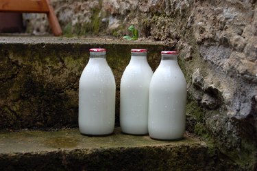 morning milk bottles on door step