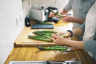 Couple cooking at home