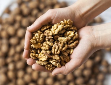 Handful of walnuts kernels