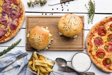 Close up of fast food on table