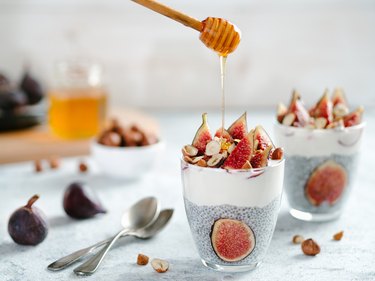 chia pudding with yogurt, figs, nuts, honey