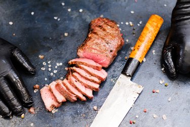 steakhouse food striploin steak beef meat knife