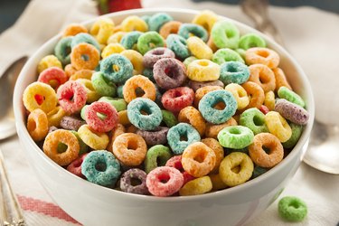 A bowl of colorful, sugary cereal as an example of food to avoid with eczema