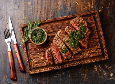 Sliced Sirloin steak with chimichurri sauce