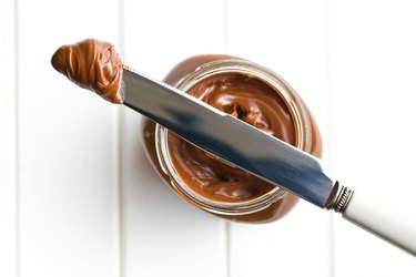 chocolate spread with knife