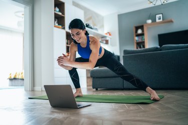 Woman working out at home