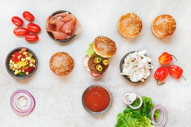 Preparing homemade burgers, various fillings