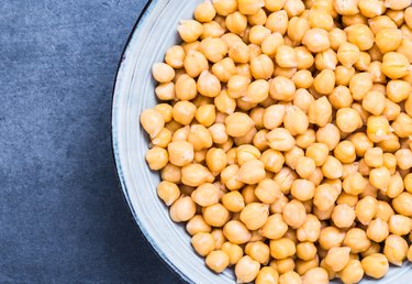 Chickpea in bowl top view close-up.