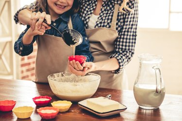 Mom and daughter baking with vegan buttermilk