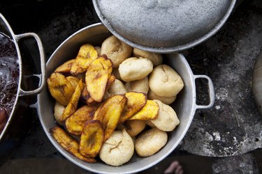Pot of plantains on stove