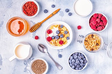 Healthy breakfast, muesli, cereal with fruit