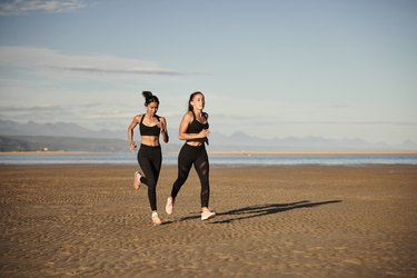 Females running on beach