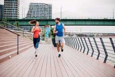 Couple running marathon