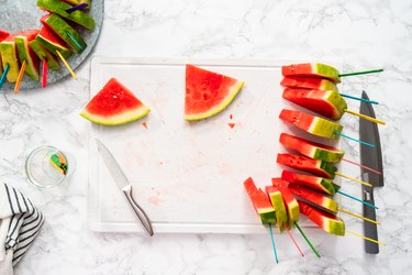 Red seedless watermelon slice popsicles for kids.