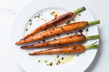 High Angle View Of Carrots In Plate