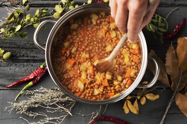 How to thicken stew in slow cooker man preparing a vegetarian lentil stew