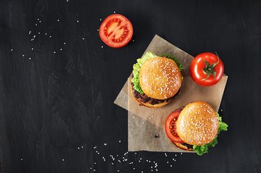 Craft beef burgers with vegetables.