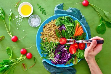 An anti-inflammatory meal of brown rice, healthy fat and a variety of vegetables