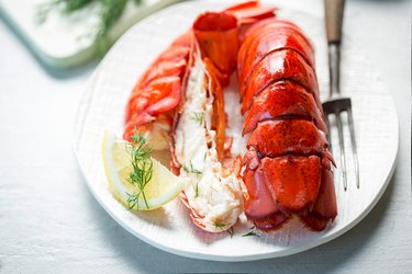 Cooked lobster tails with lemon & dill