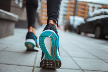 Close up shot of runner's shoes, as a natural remedy for plantar fasciitis